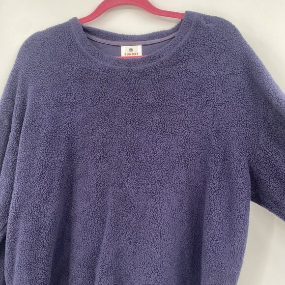 SUNDRY Size 1 / Small Faux Sherpa Striped Cuff Sweatshirt Midnight Blue NWT - Picture 7 of 11